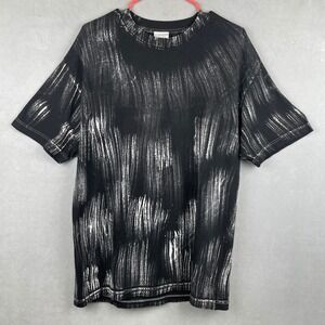 EPTM Mens Black White Abstract Brushstroke Garment Dyed Cotton T-Shirt Skater M